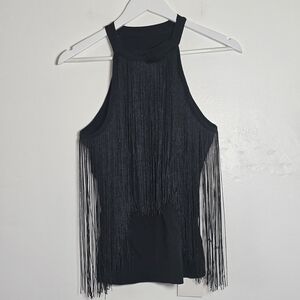 Elegant Black Fringe Tank Top